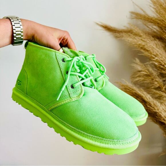 NEW UGG Suede Fur Neumal Boot Lace Up Chukka Ankle Booties Parakeet Green 13 - Picture 2 of 16